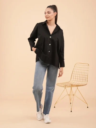Chemise noir en popeline pour femme