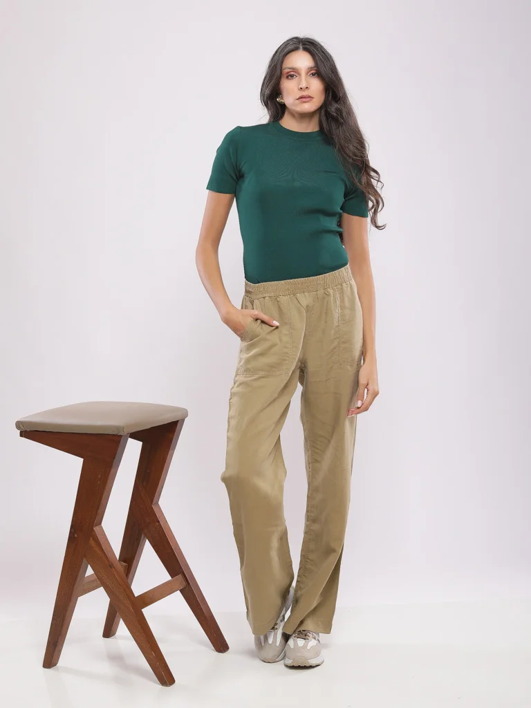 Pantalon large taille élastiquée