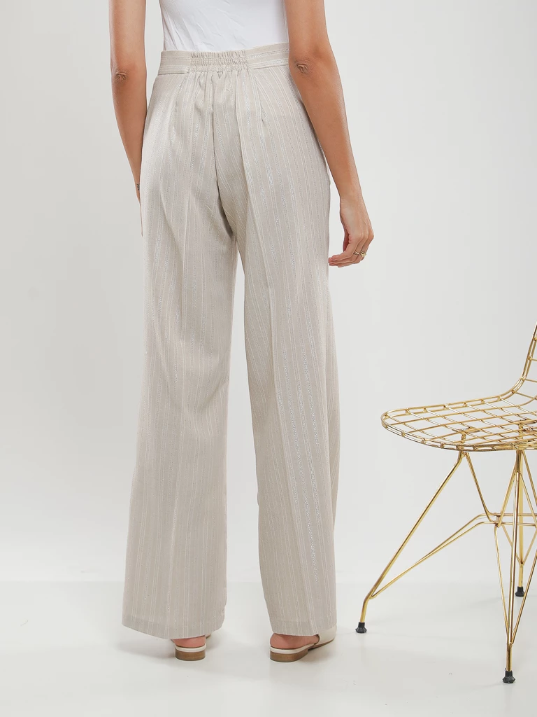 Pantalon large taille haute à rayures