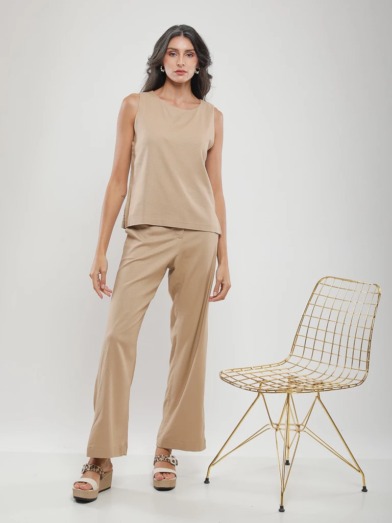 Pantalon flare fluide en lin mélangé