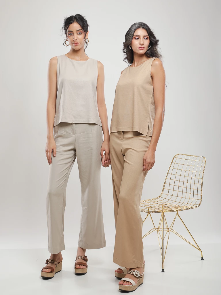 Pantalon flare fluide en lin mélangé