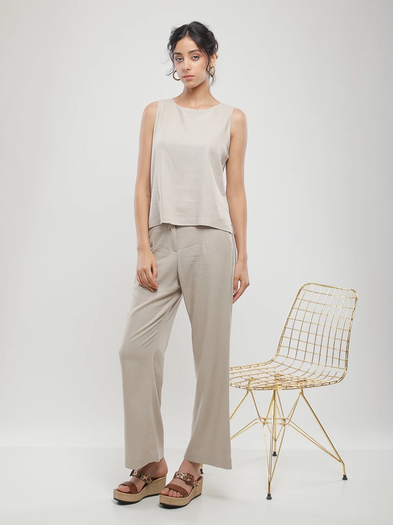 Pantalon flare fluide en lin mélangé