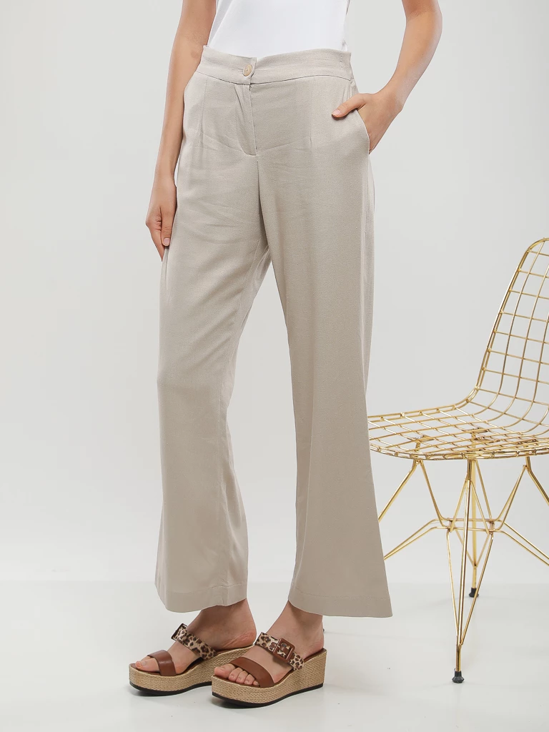 Pantalon flare fluide en lin mélangé