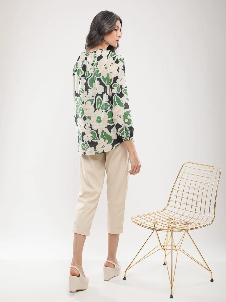 Blouse imprimé floral à nœud