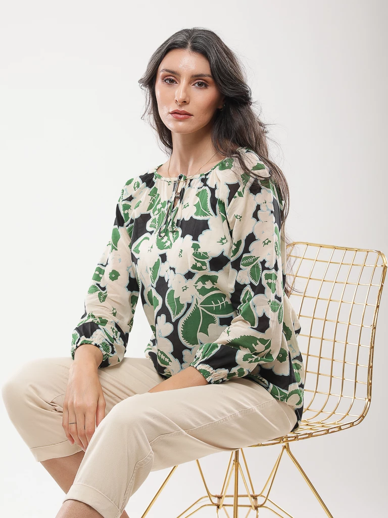 Blouse imprimé floral à nœud