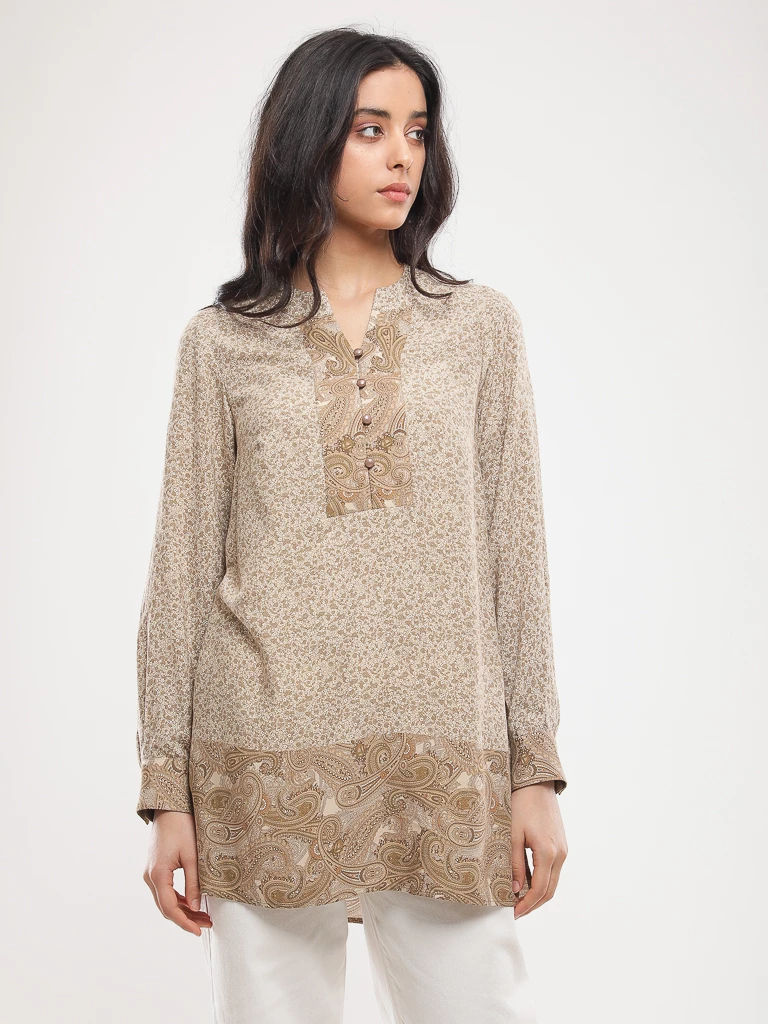 Blouse imprimé paisley brodée