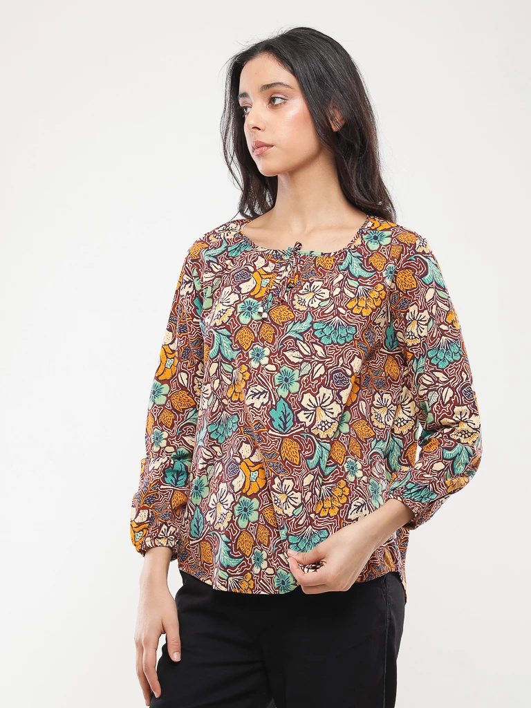 Blouse imprimé floral à nœud
