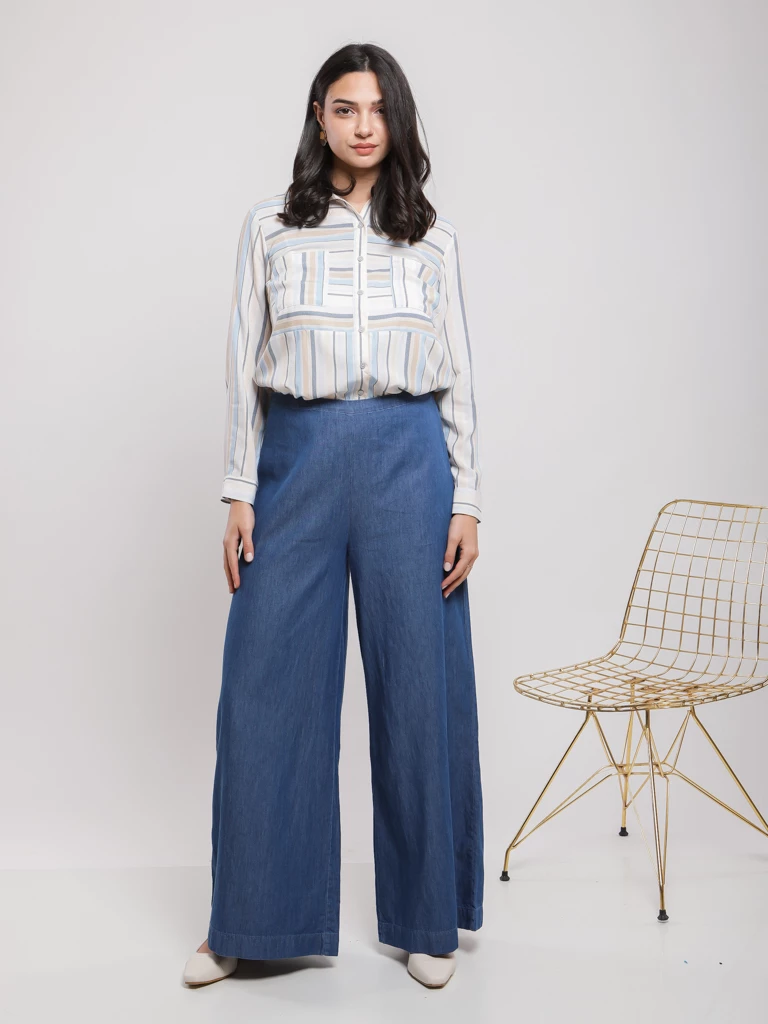 Pantalon large coton taille haute