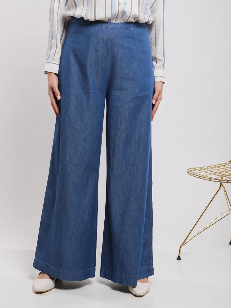 Pantalon large coton taille haute