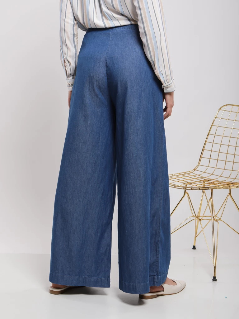 Pantalon large coton taille haute