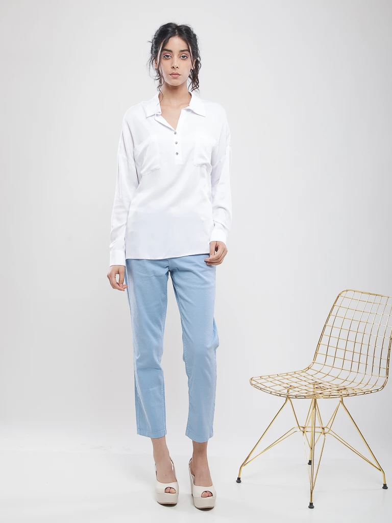 Blouse col polo manches longues