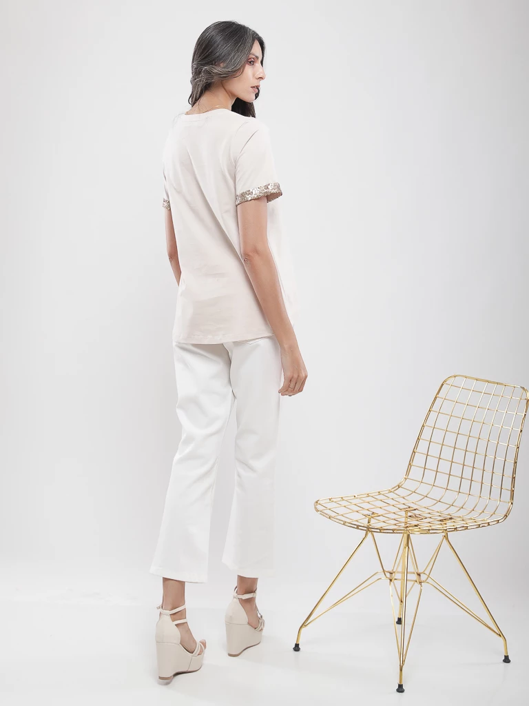 T-shirt à revers de manches sequins