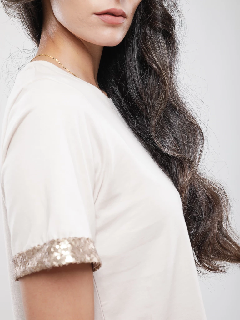 T-shirt à revers de manches sequins