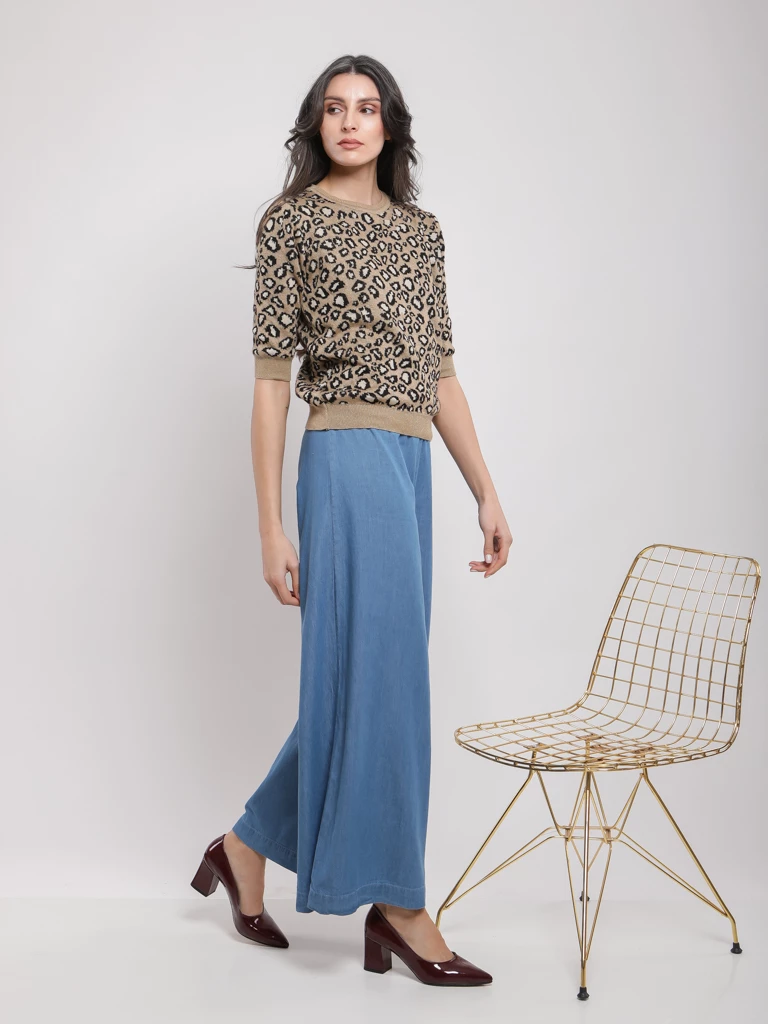 Pantalon large coton taille haute