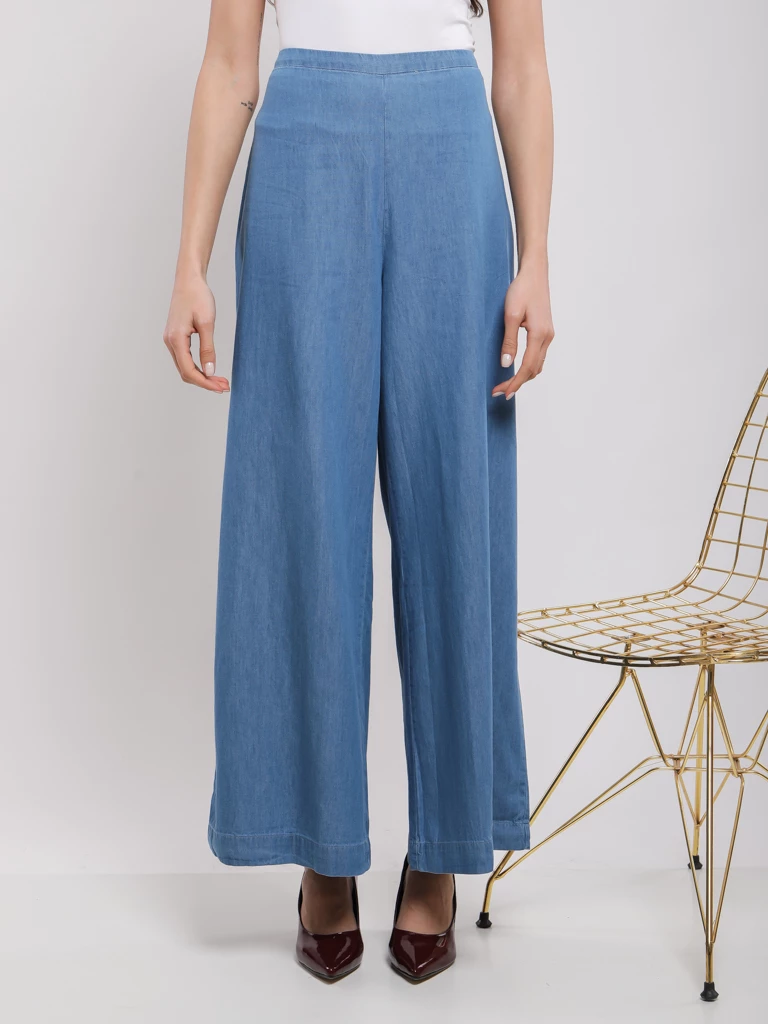 Pantalon large coton taille haute