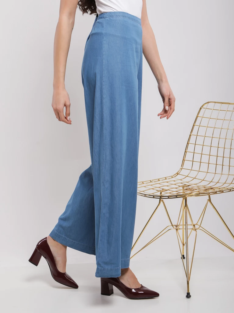 Pantalon large coton taille haute