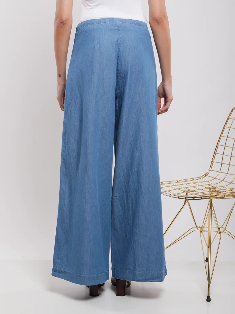 Pantalon large coton taille haute