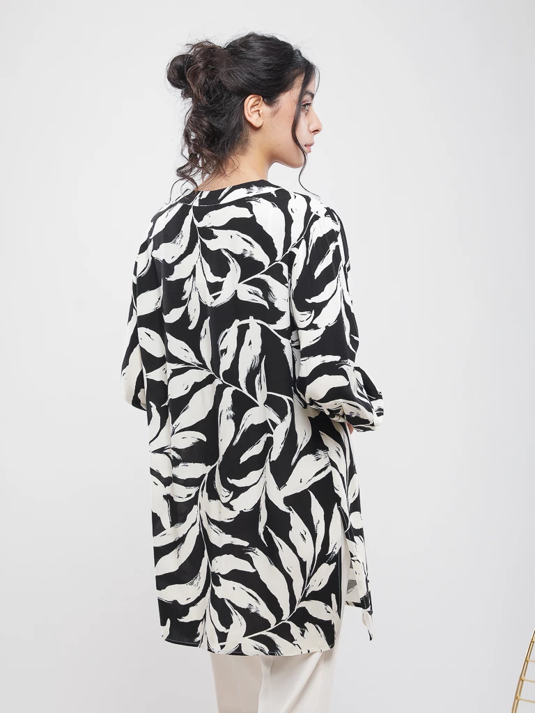 Chemise longue imprimé feuillage