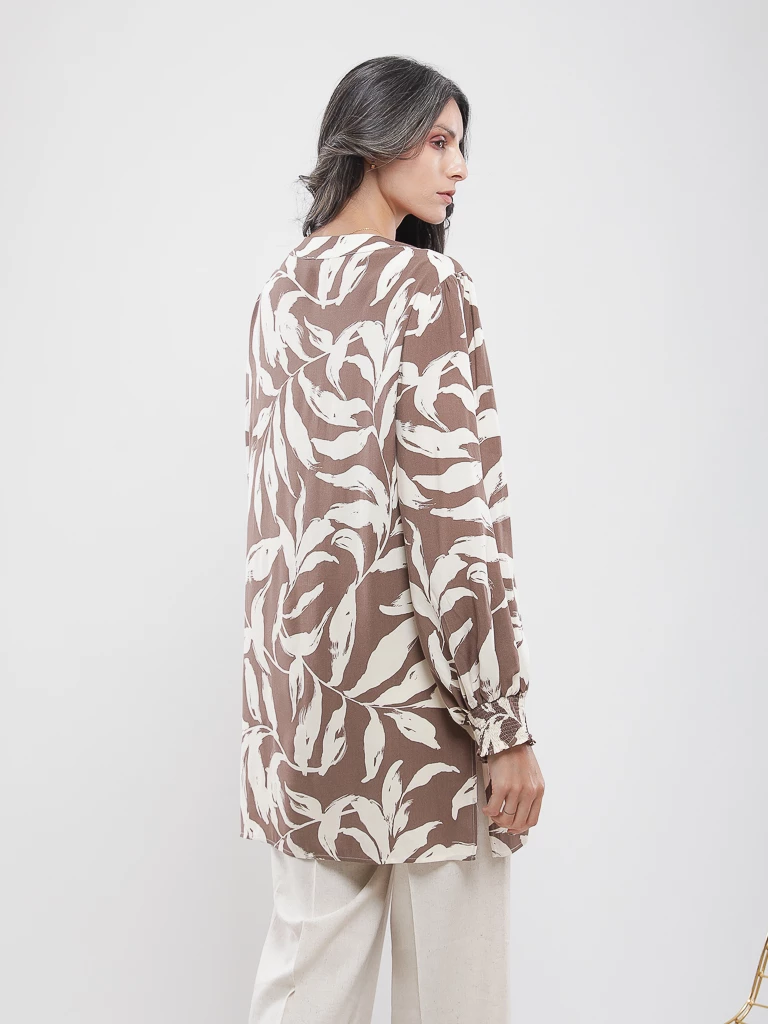 Chemise longue imprimé feuillage