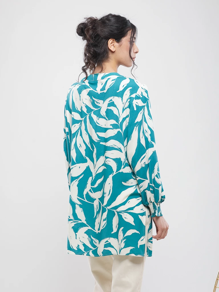 Chemise longue imprimé feuillage