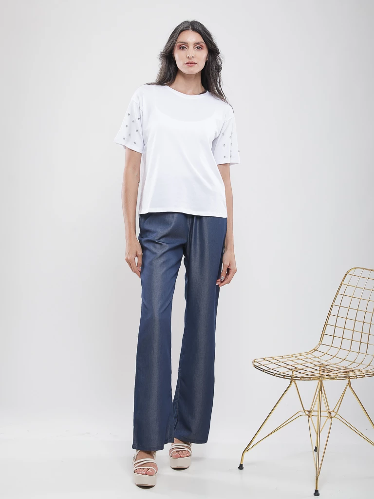 Pantalon large à taille élastiquée