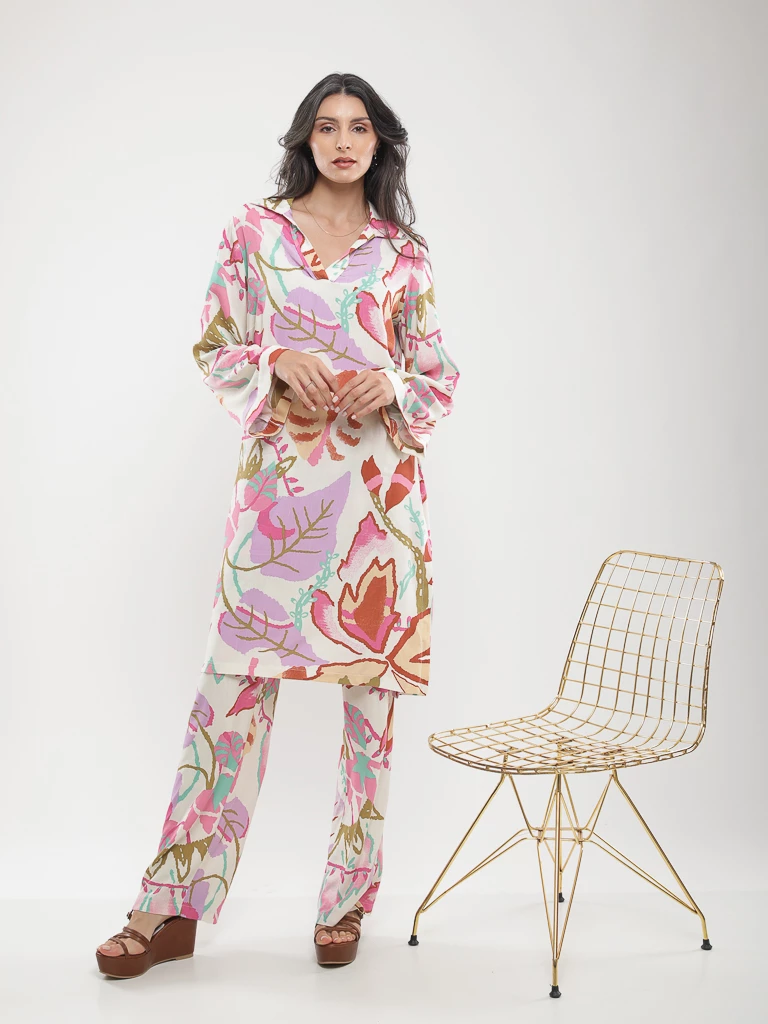 Pantalon fluide imprimé feuillage