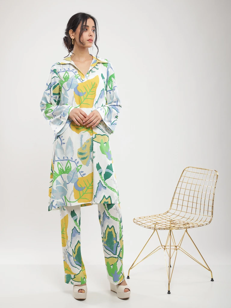 Pantalon fluide imprimé feuillage