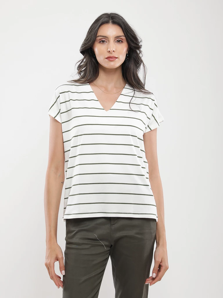 T-shirt ample à col V et rayures