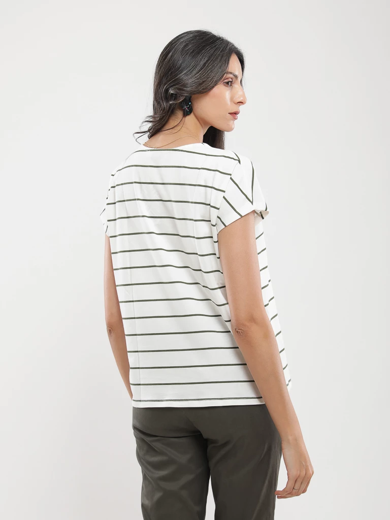 T-shirt ample à col V et rayures