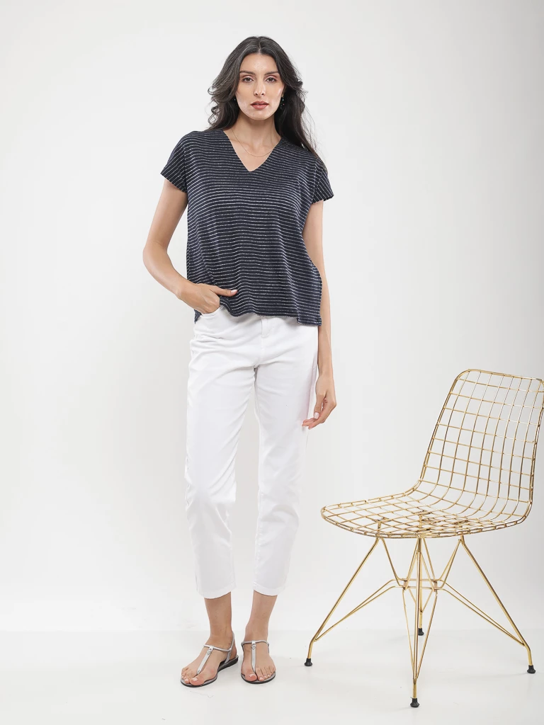 Pantalon droit taille haute crop