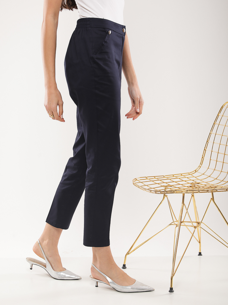 Pantalon cigarette en coton stretch