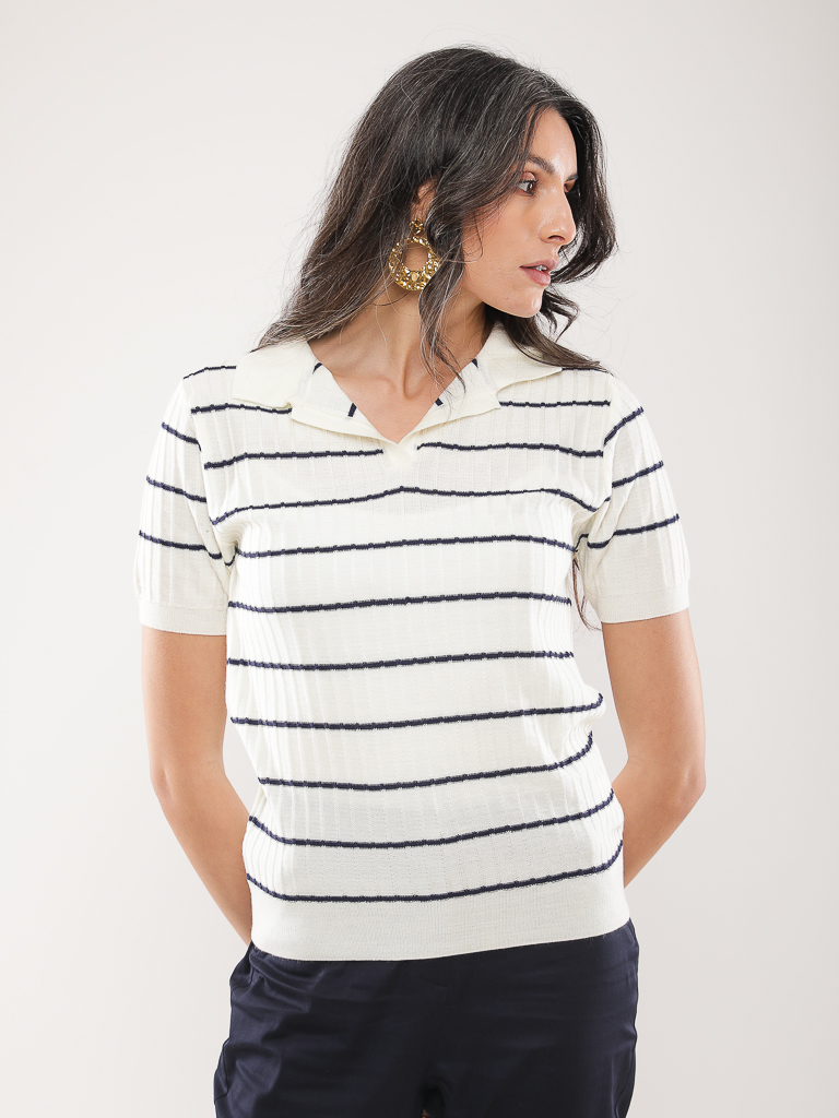 Polo en maille côtelée à rayures