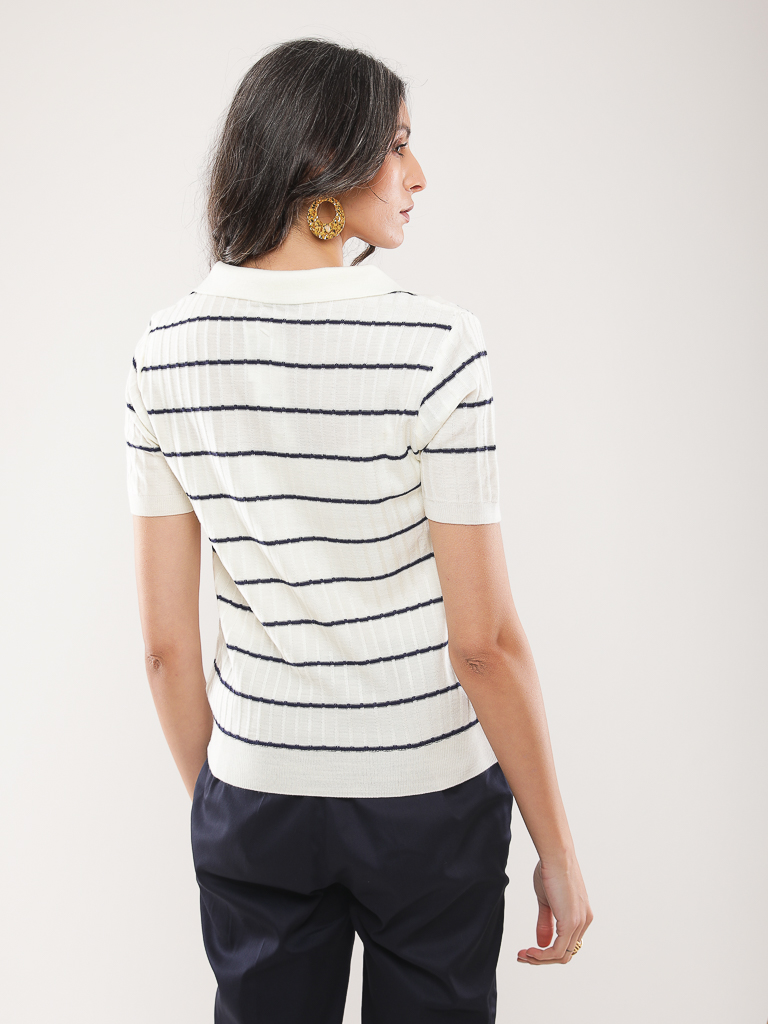 Polo en maille côtelée à rayures