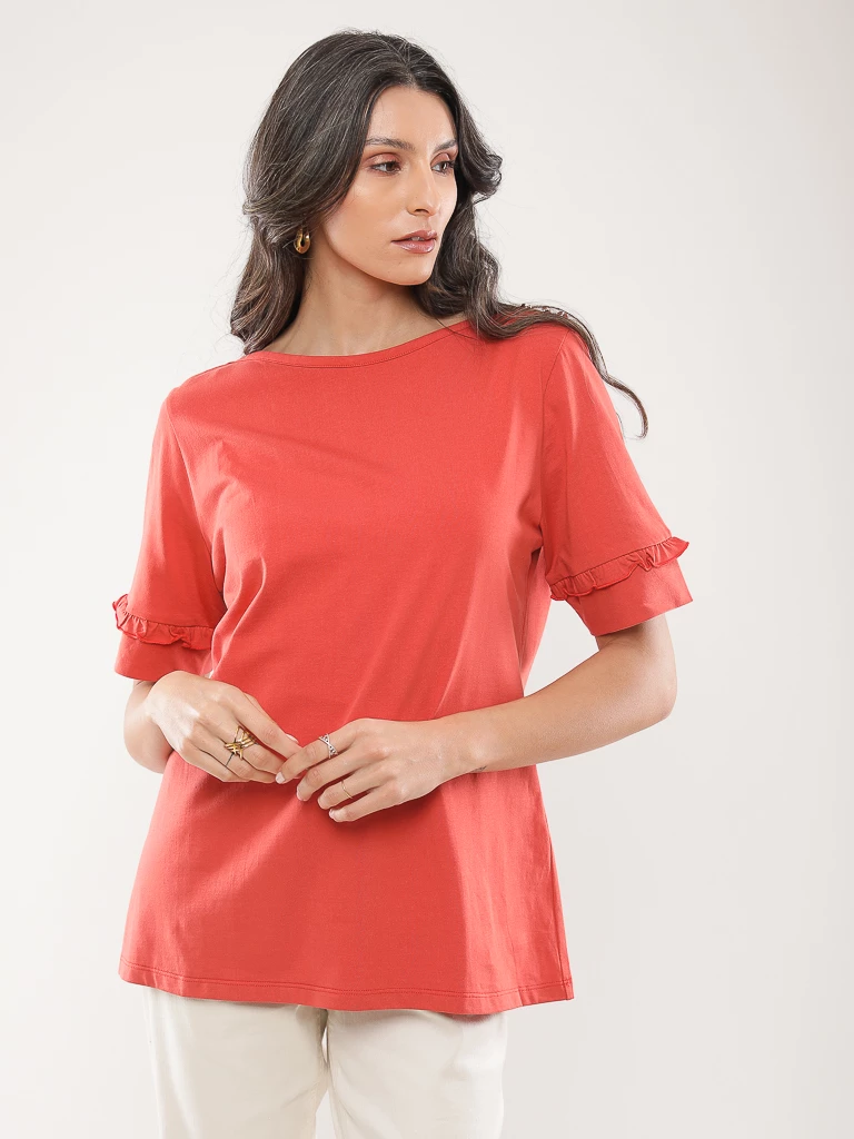 T-shirt coton manches à volants