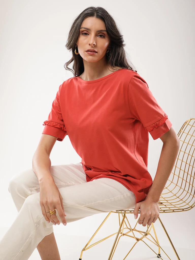 T-shirt coton manches à volants