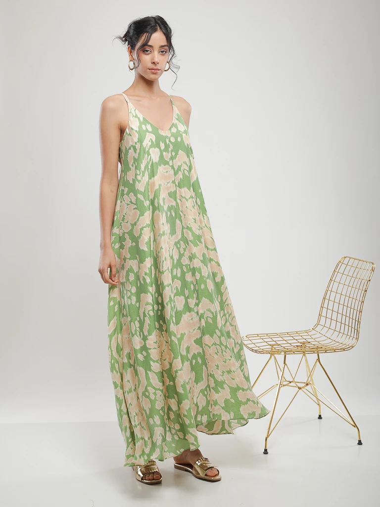 Robe longue fluide à imprimé abstrait