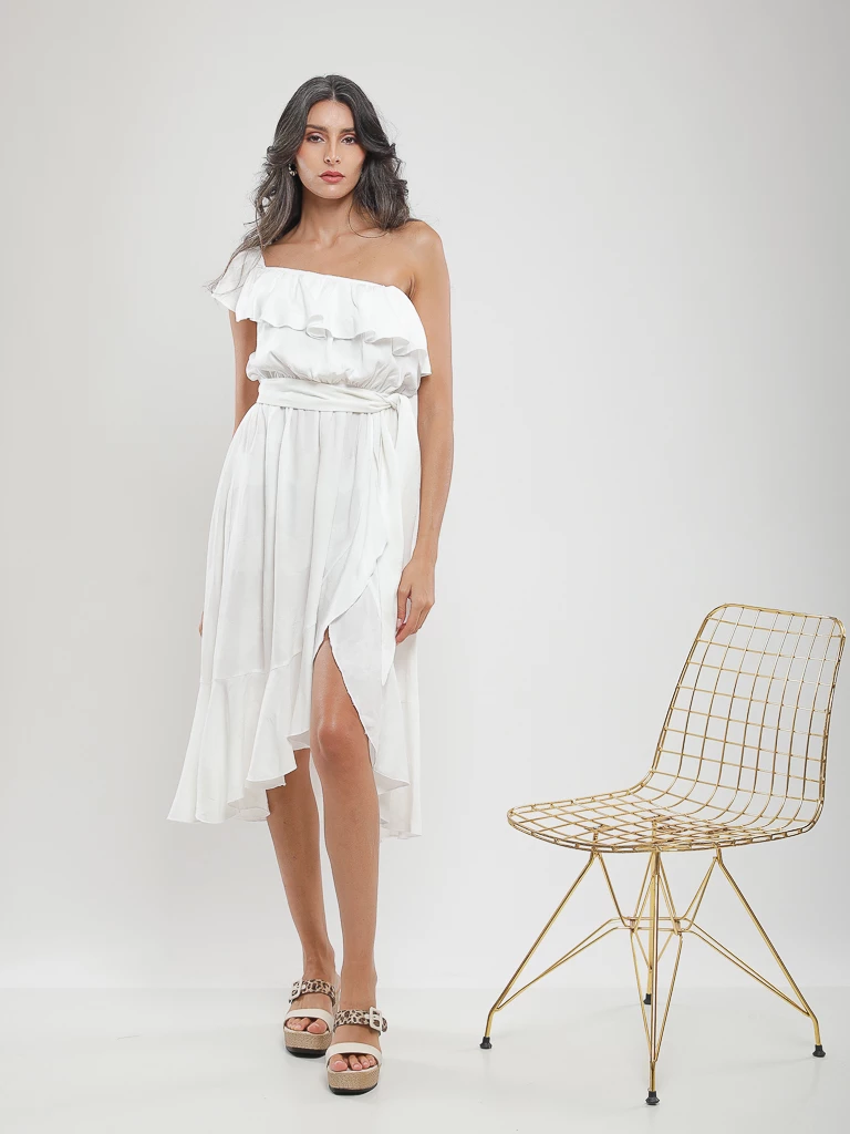 Robe midi asymétrique à volants