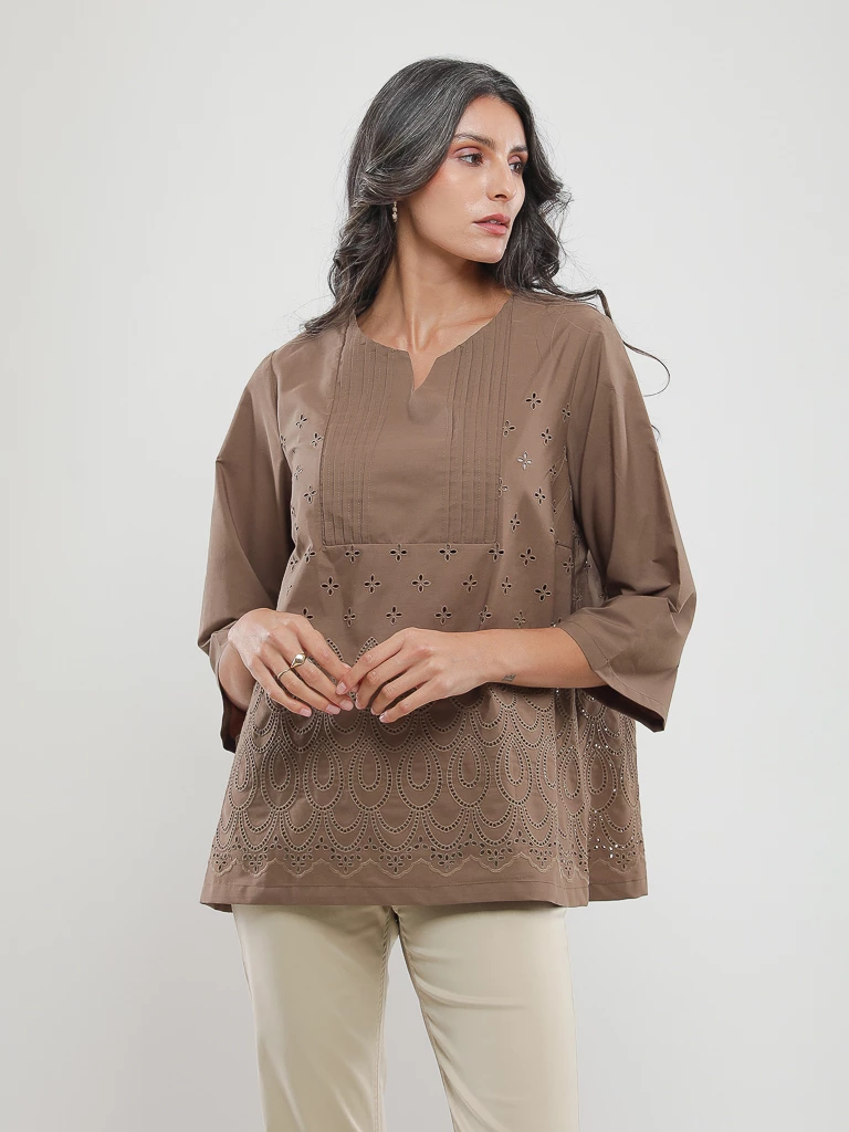 Blouse en popeline à broderie anglaise