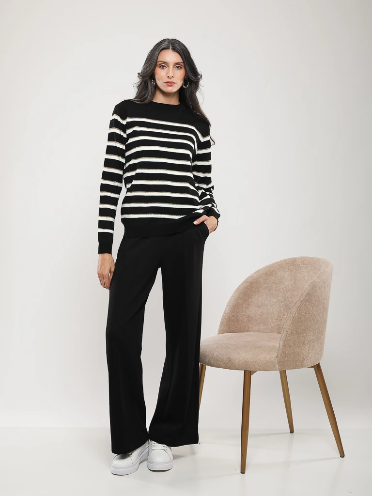 PULL EN MAILLE RAYÉE MANCHES LONGUES