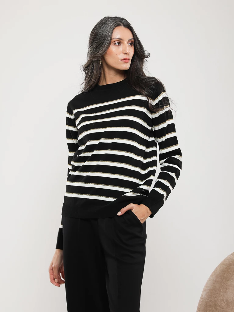 PULL EN MAILLE RAYÉE MANCHES LONGUES