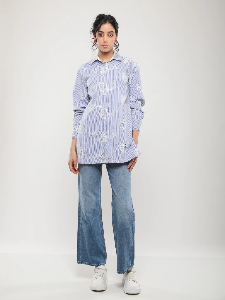 CHEMISE BRODÉE À RAYURES