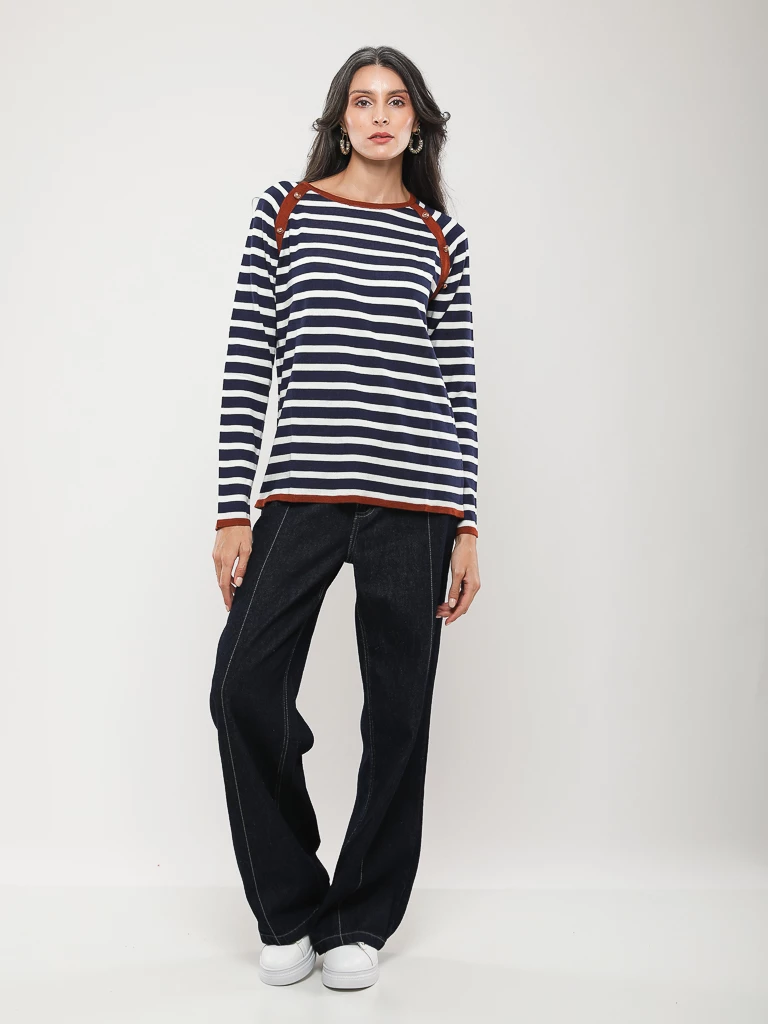 PULL EN MAILLE RAYÉE MANCHES LONGUES