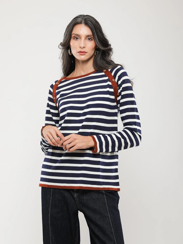 PULL EN MAILLE RAYÉE MANCHES LONGUES