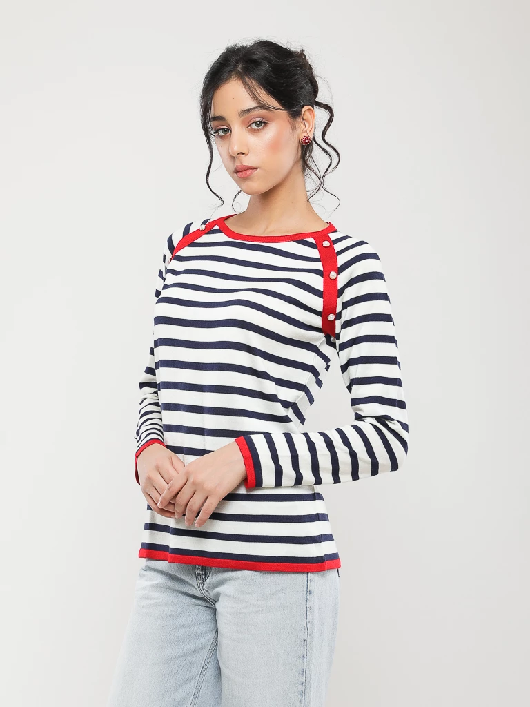 PULL EN MAILLE RAYÉE MANCHES LONGUES