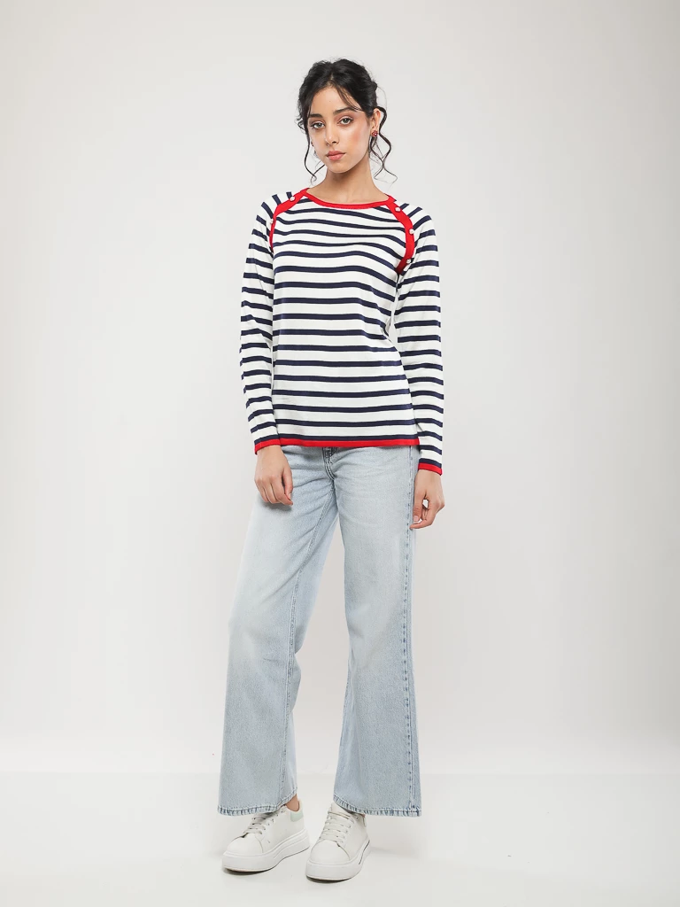 PULL EN MAILLE RAYÉE MANCHES LONGUES