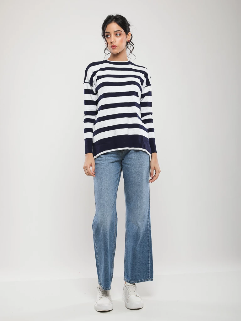 PULL RAYÉ EN MAILLE MANCHES LONGUES