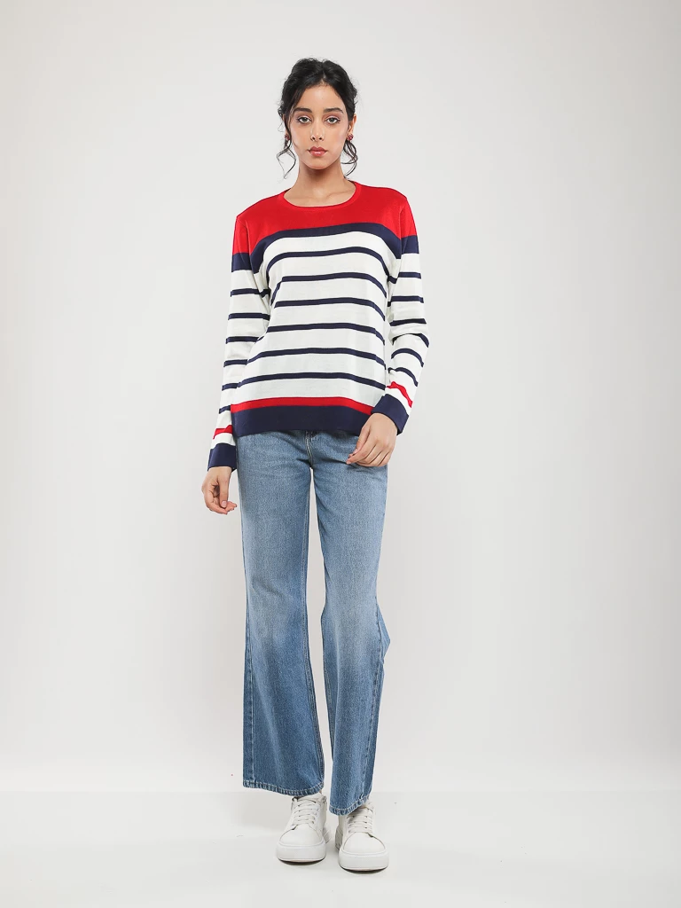 PULL EN MAILLE RAYÉE MANCHES LONGUES
