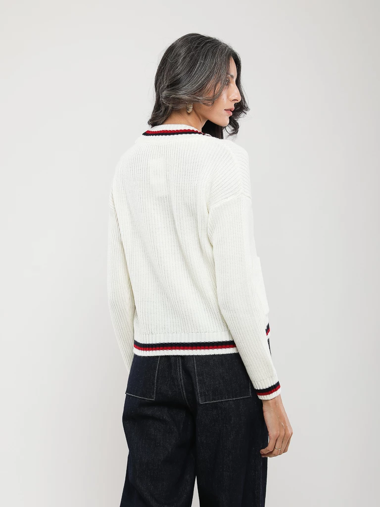 GILET CARDIGAN EN MAILLE À BORDURE CONTRASTÉE