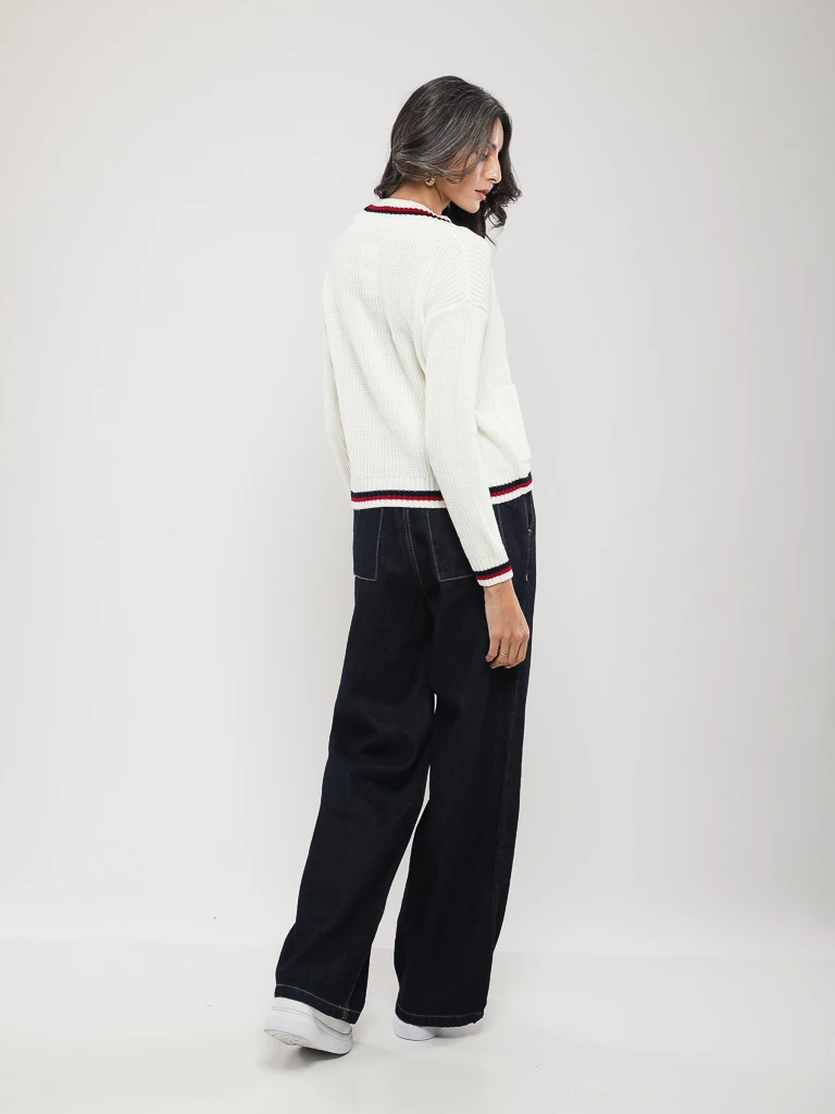 GILET CARDIGAN EN MAILLE À BORDURE CONTRASTÉE