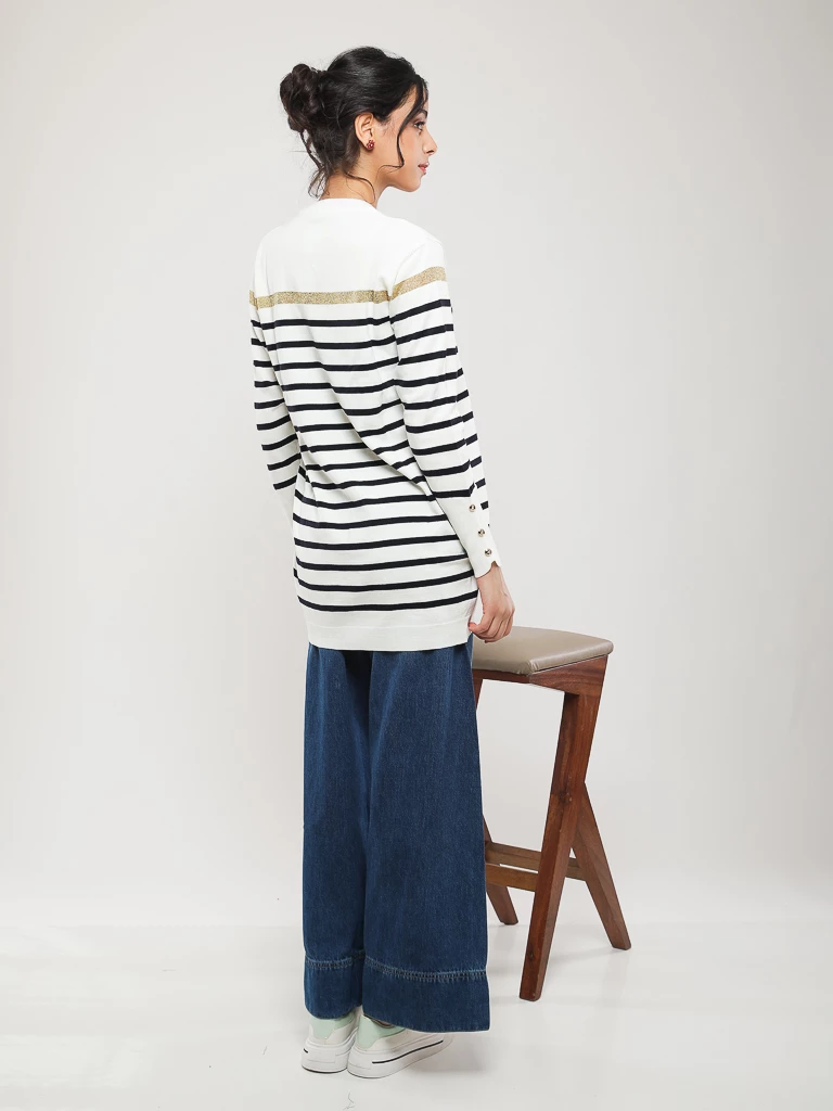 PULL EN MAILLE RAYÉE MANCHES LONGUES